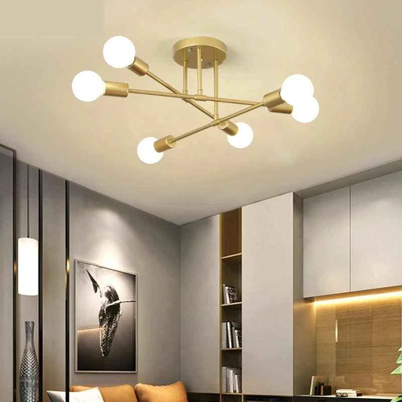 Modern Minimalist Nordic Semi Embedded Ceiling Chandelier Antique Gold Black White Colour Home Decoration Lamp Led Chandelier Ceiling Chandelier