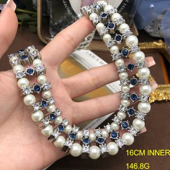 Fashionable Retro Style Pearl Inlaid Zircon Short Necklace Brooch Banquet Party High-End Women Elegant Atmospheric