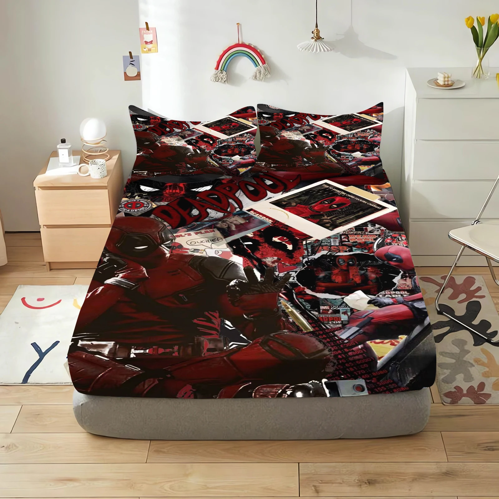 Deadpool and Wolverine Cartoon Fitted Sheets Anime Printing Children's Bedroom pillowcase Set Polyester Adult Gift Bedding S1d163048b72e477484fb3b61bc42354eR