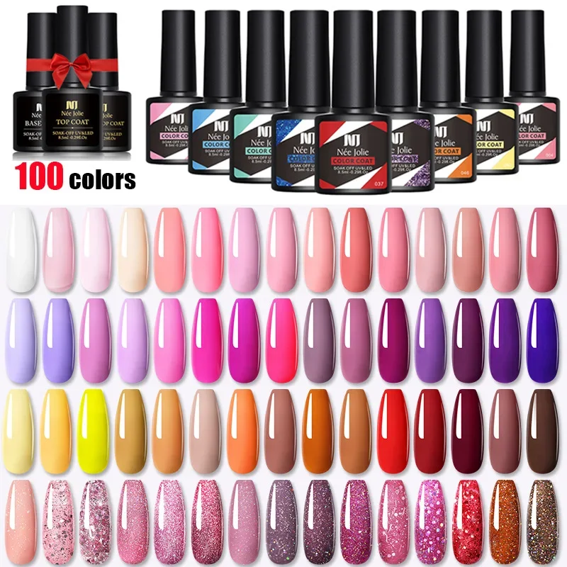 

Nee Jolie 100 Colors Nail Gel Polish Set All for Manicure Semi Permanent Gellack Top Coat Soak Off Nail Art UV LED Gel Varnish