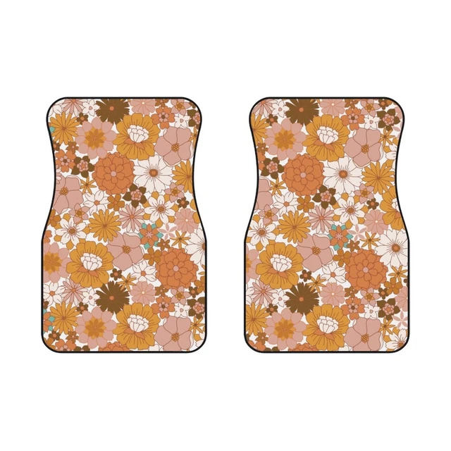 Groovy Flowers Car Front Floor Mats Set (2), Cute Floral Print Aesthetic  Auto Vehicle Suv Truck Accessories Women Rubber All Wea - AliExpress