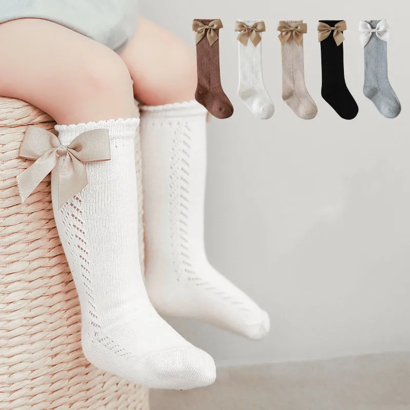 

Children Girls Royal Style Bow Knee High Fishnet Socks Baby Toddler Bowknot In Tube Socks Kids Hollow Out Sock Sox 0-6Y