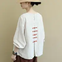 Pregnant Women's Retro Chinese Style Button Cotton And Linen Top Pregnant Women 2023 Spring and Autumn Shirt Maternity Top LF059 1