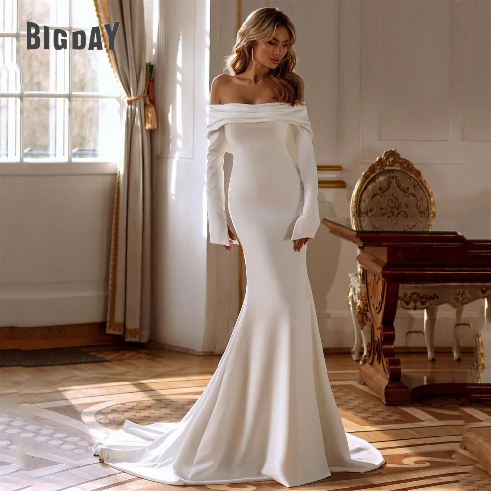 Modern Long Sleeves Mermaid Wedding Dress 2025 Off The Shoulder Pleat Open Back Train Bridal Gown Vestido De Noiva Customized 8 S1d1676b929c94181b319ee742d7c6d61k