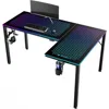 RGB LED Lights 60 Inch L Shaped Reversible Black Glass Gaming Desk Home Office Computer Table GTG L60 1
