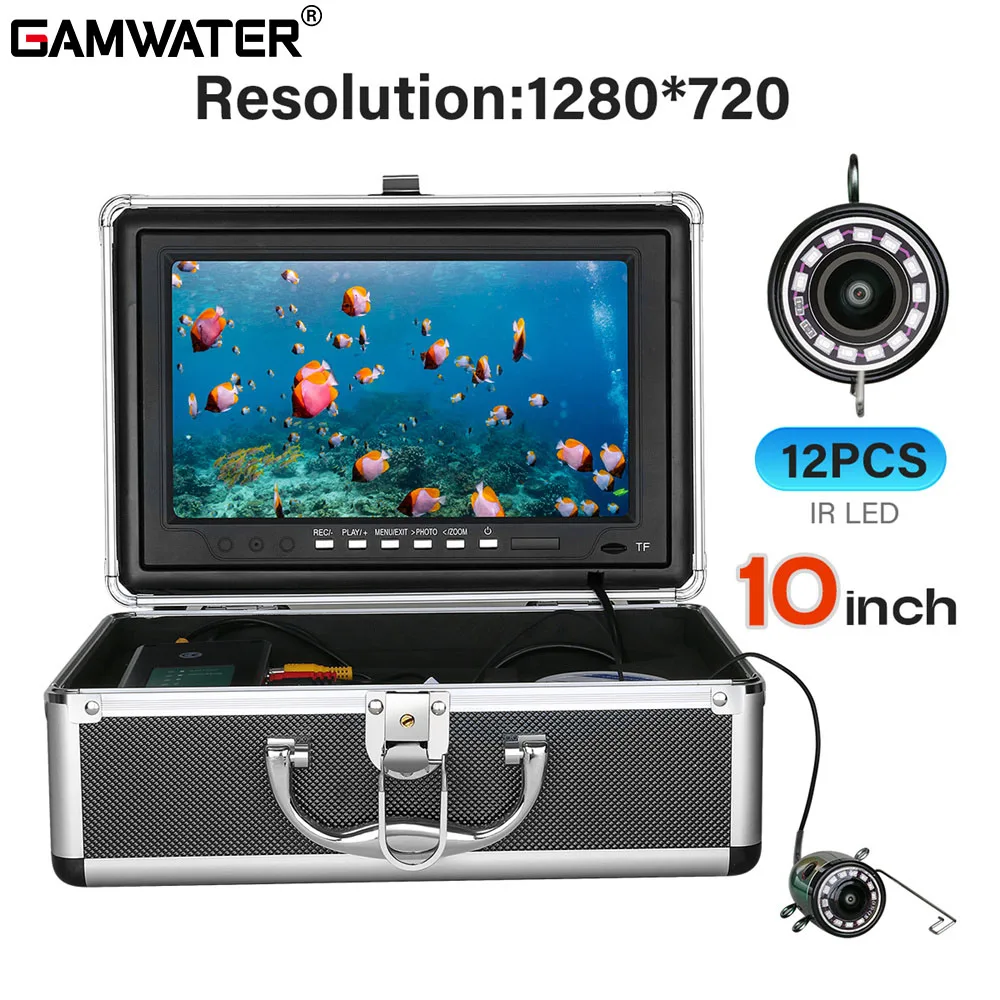 Caméra de pêche sous-marine 10" DVR HD - Fish finder avec écran 1280x720 et carte 16GB pour pêche glace