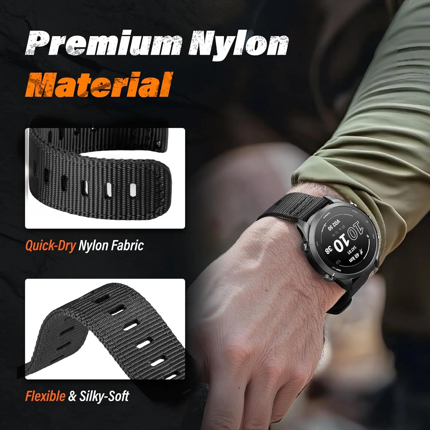 Durable Nylon Watch Band with Quick Release, 22mm Strap for Adventure Enthusiasts