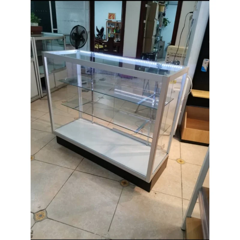 Smoke Tobacco Shop Interior Design Tall Products Display Cases Full Glass Display Showcase Counter LED Light Custom