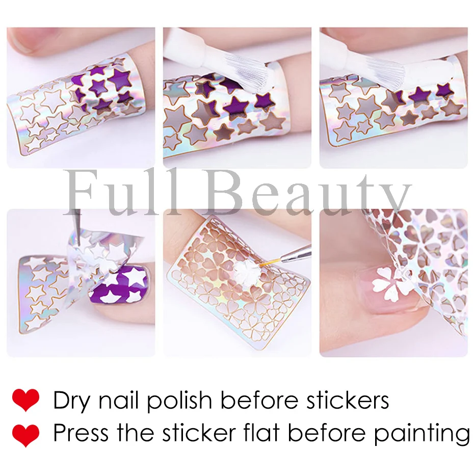 24 Sheet 3D Hollow Nail Stickers Decal Set Self Adhesive Holographic Nail  Art Template Print Slider Nail Art Decorations JI1877 - AliExpress