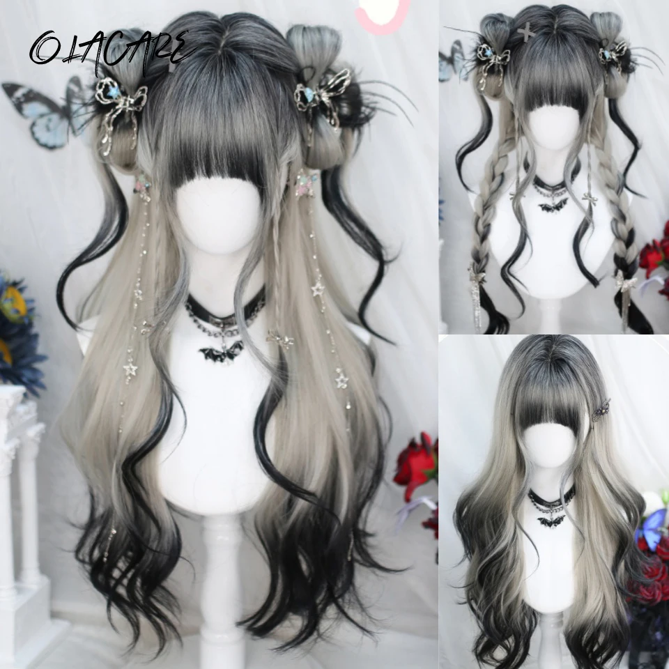 OLA Long Body Wave Black And Gray Ombre Cosplay Wigs Heat