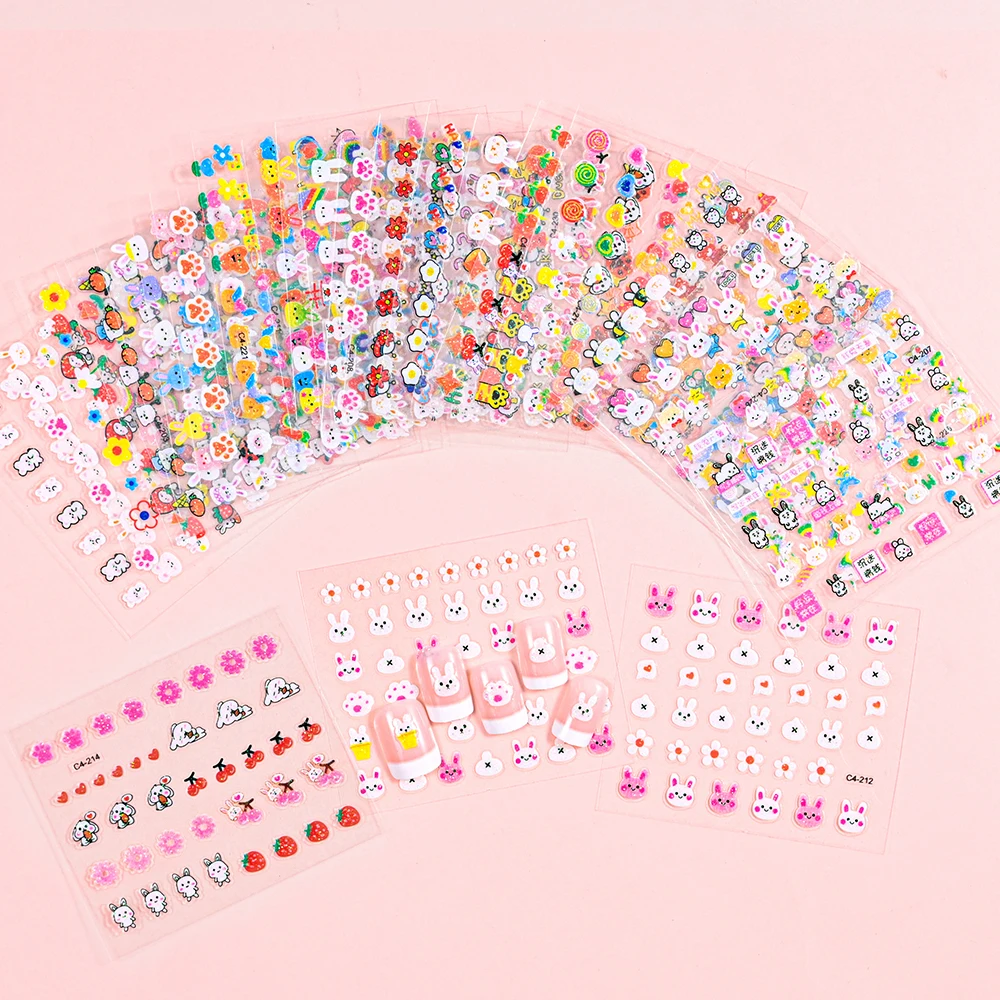 30pcs-set-3D-Kawaii-Cartoon-Rabbit-Glitter-Nail-Stickers-Bow-Flowers ...