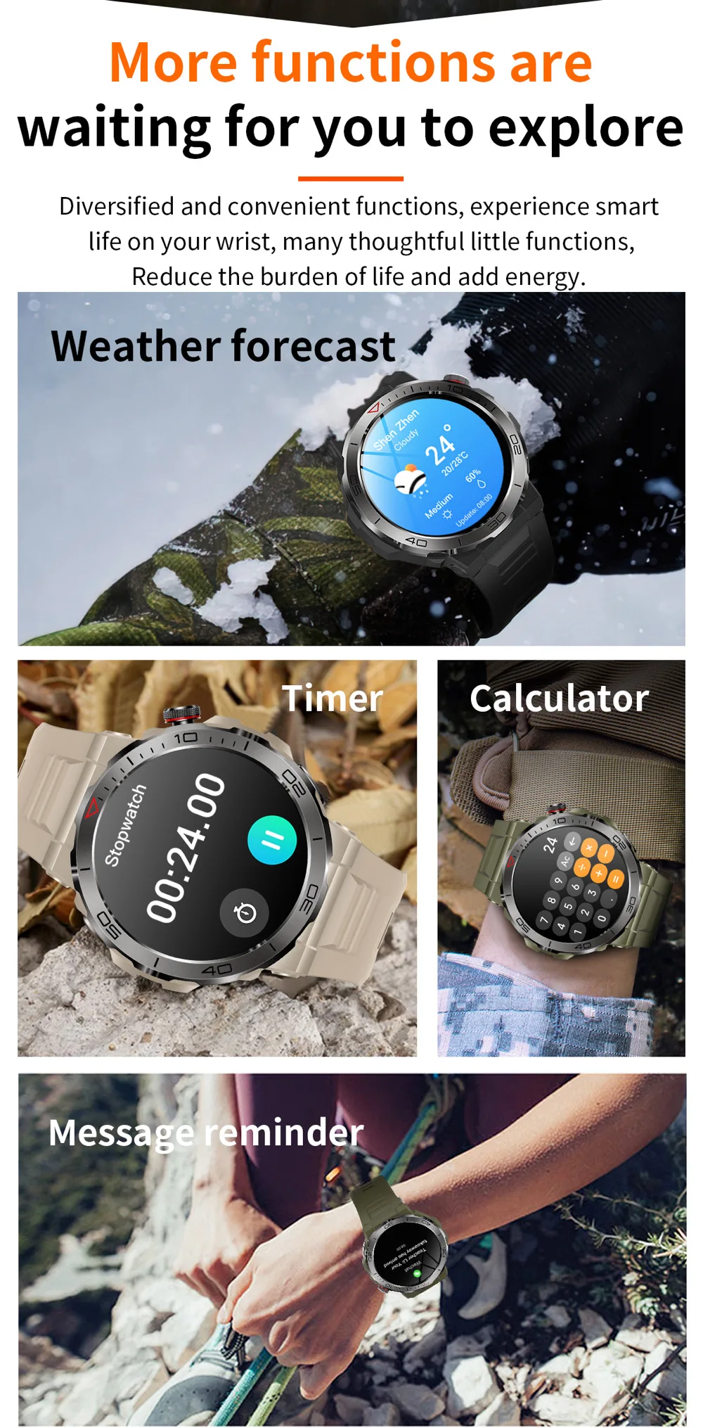 Reloj inteligente deportivo con GPS y pantalla AMOLED, pulsera con brújula, IP68, resistente al agua, Bluetooth, llamadas, monitorización de la salud, para hombre, para actividades al aire libre_voghion.com