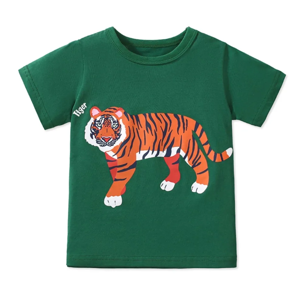 Animal Kids Clothes 2025 New Summer Baby Boys Children's Clothes Children's Clothing Cartoon Tiger T-shirts