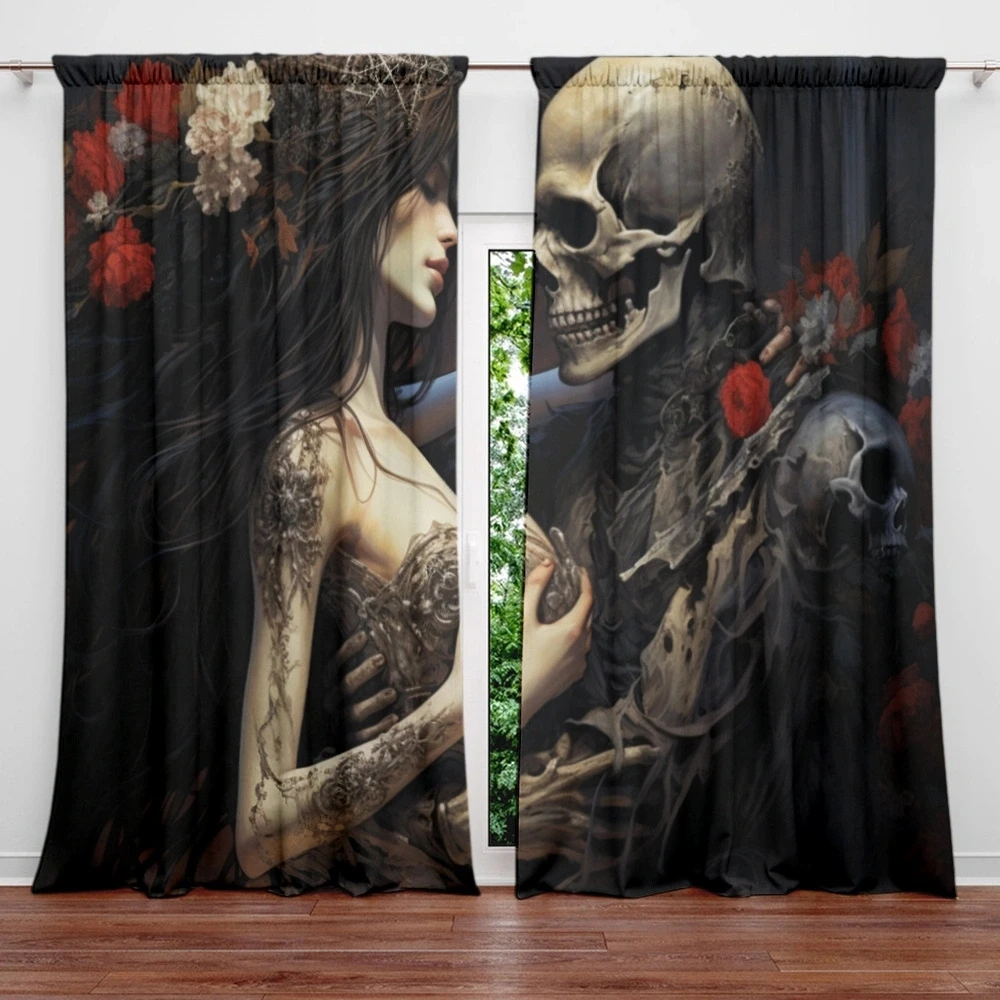 Description Picture 6 of itemCouple Skeleton Art Printed Curtain for Home Decor - Rod Pocket Window Treatment for Bedroom, Kitchen, Living Room