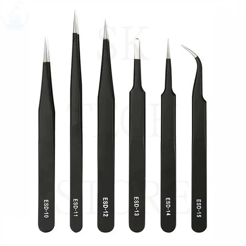 6PCS ESD Precision Tweezers Set