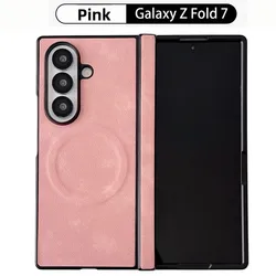 MagSafe Leather Folding Phone Case with Wireless Charging and Magnetic Cover - Galaxy Z Fold4 (Pink(no flim))
