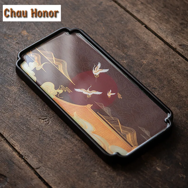 30x15cm Landscape Painting Small Tea Tray Bamboo Tray Tea Table Teaware Holder Kung Fu Tea Set Dry Brewing Plate Tea Ceremony