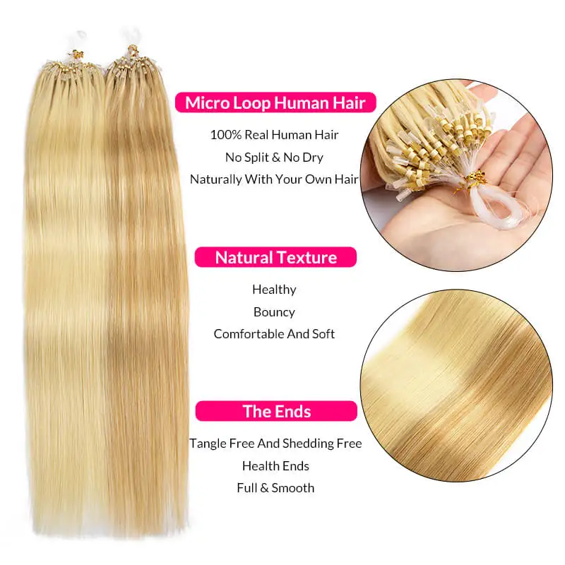 Micro Loop Human Hair Extensions For Women 50Pcs Straight Microring Hair Extensions 40g/50g/Pack Invisible Natural Remy
