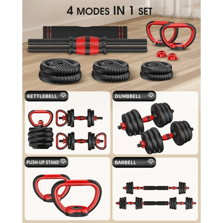 Adjustable Dumbbells,45LB(22.5LB Pair) Free Weight Set with Connector, 4 in1 Dumbbells Set Used as Barbell, Kettlebells, Push up