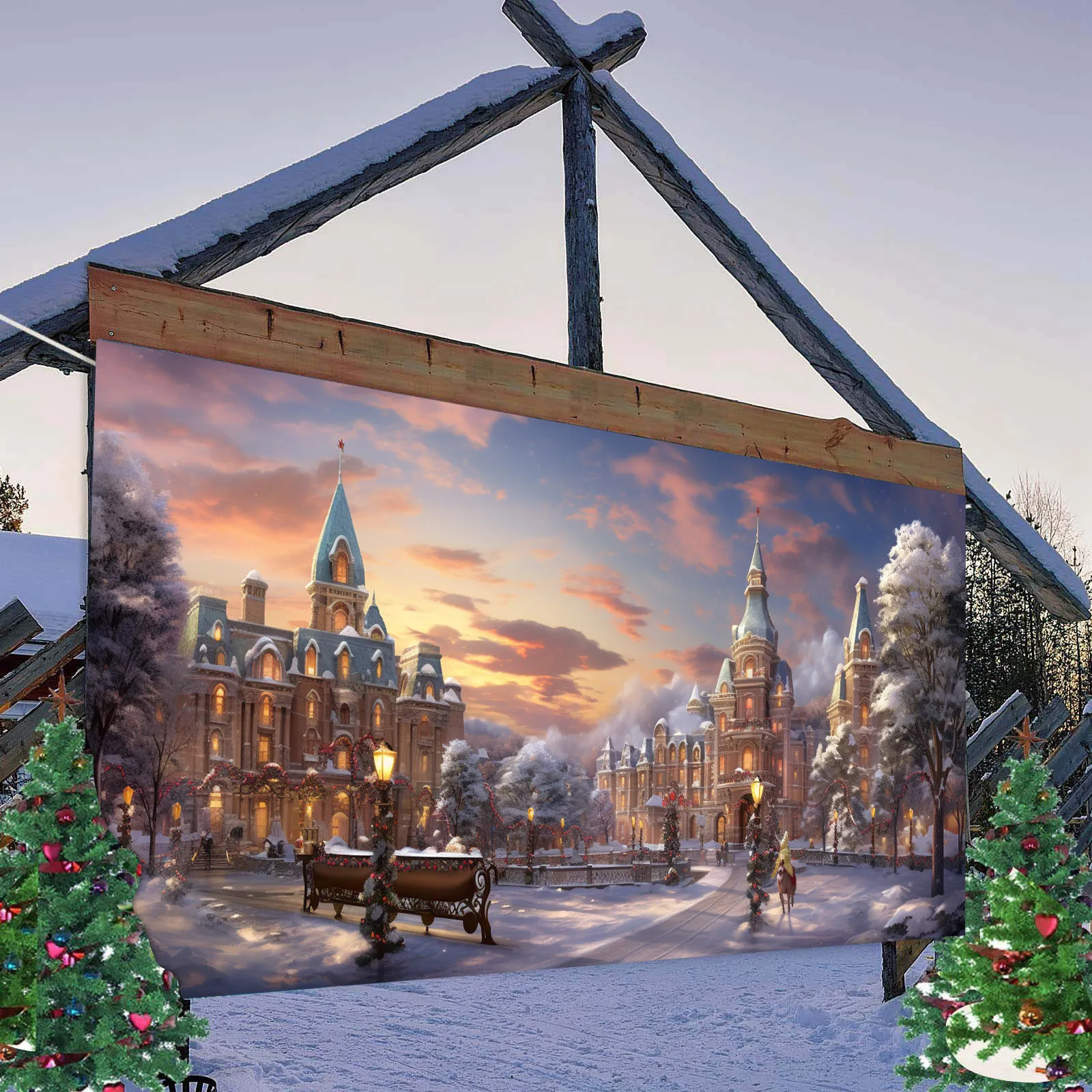 

7*16\6*13ft Christmas Garage Background Cloth Christmas Garage Door Decoration Christmas Garage Door Banner Mural New Year 2024