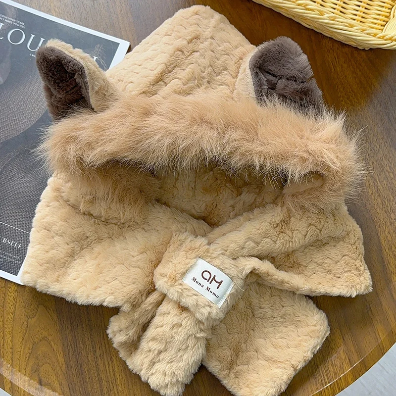 Bufanda tejida con orejas de zorro para mujer