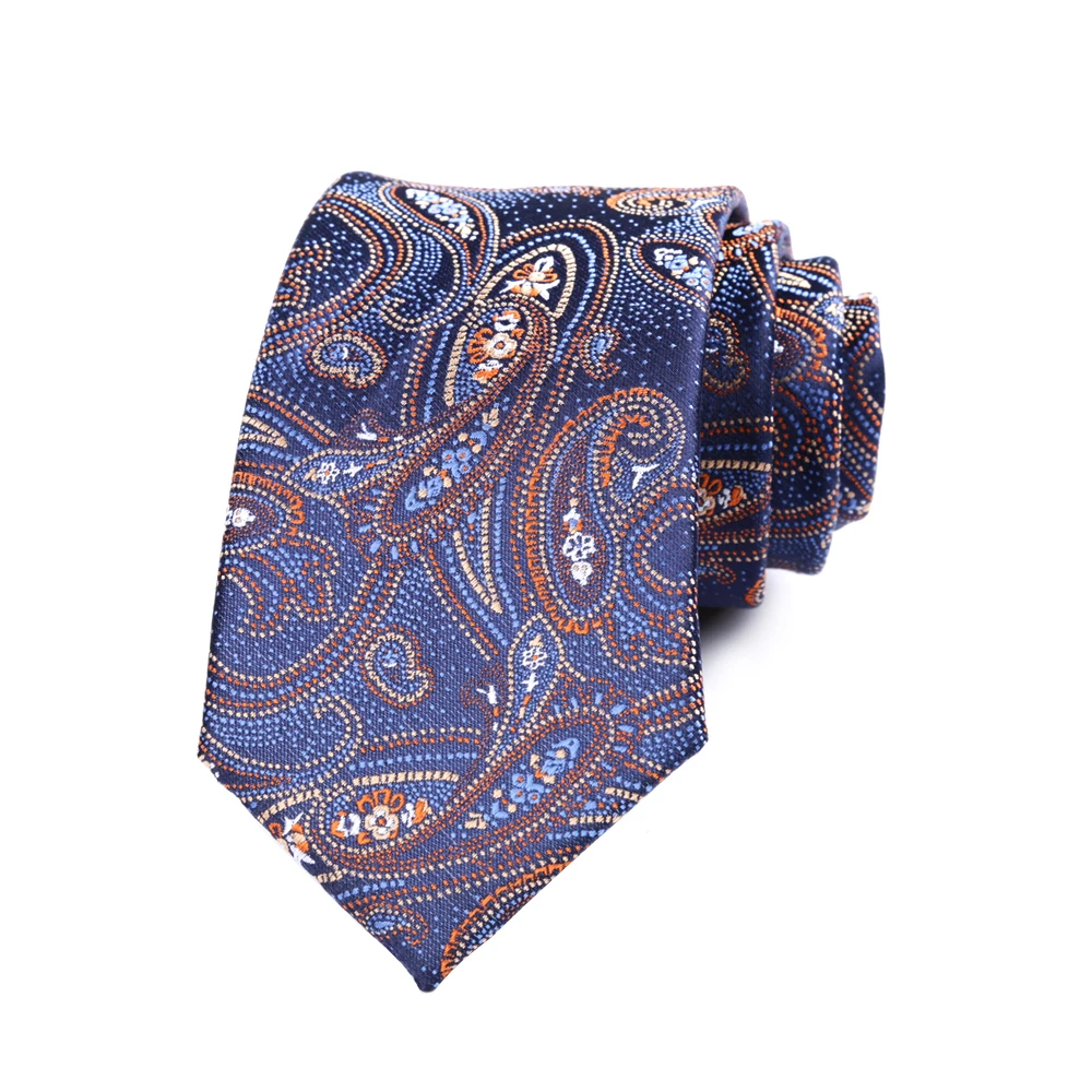 

Fashion 7CM Mens Necktie Thick Brown Blue Paisley Ascot Ties For Man Wedding Polyester Silk Cravat Business Party Corbatas Para