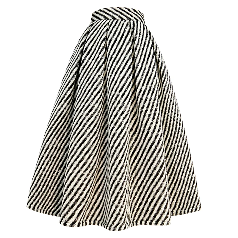 

Women's Runway Fashion Autumn Winter Designer Thicken Striped Woolen Skirt Female High Waist Basic A-line wool Skirt TB355