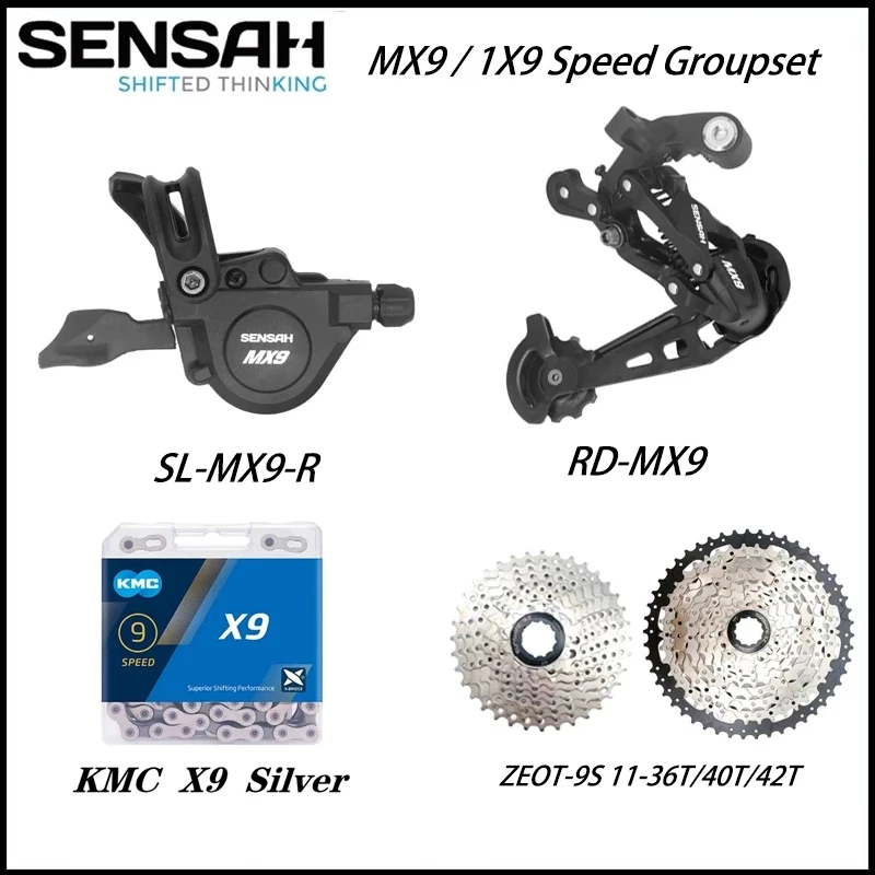 

SENSAH MX9 1X9S Groupset 9 Speed Shift lever + Rear Derailleur + ZEOT 9V Cassette 36T 40T 42T X9 Chains