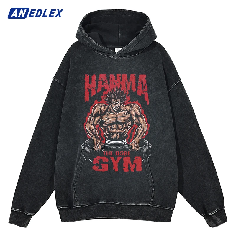 

Толстовка мужская оверсайз с капюшоном, хлопковый пуловер с японским аниме принтом, вареная толстовка с капюшоном, в стиле хип-хоп, черная уличная одежда