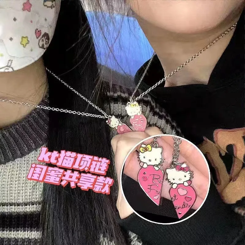 

Yk2 New Sanrio Hello Kitty Necklace Cute Anime Cartoon Couple Love Jewelry Accessories Sister Bestie Birthday A Pair Gifts Set