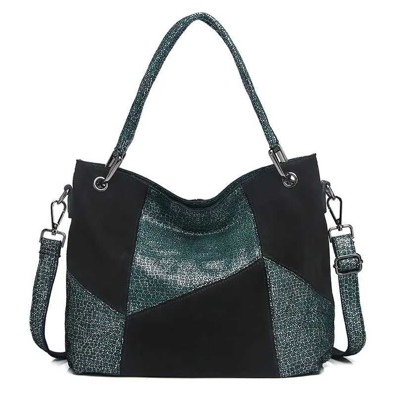 thumbnail image 1 of Bolso de mano de retazos para mujer, de piel dividida, de gamuza, bolso de hombro para mujer, bolso de mano grande para mujer, bolso de trabajo de oficina de diseñador de lujo para mujer, 1 of 5