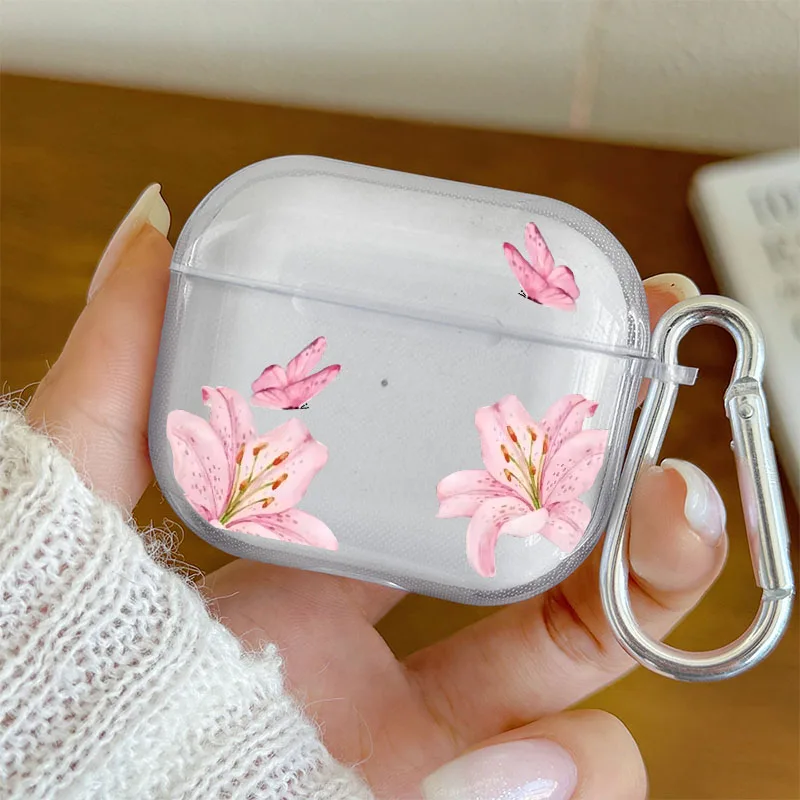 Clear Pink AirPods Case with Carabiner for AirPods Pro