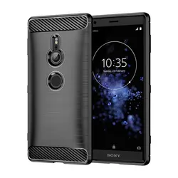 Carbon Fiber Skin Soft Silicone TPU Back Cover for Sony XZ2 Premium (Black)