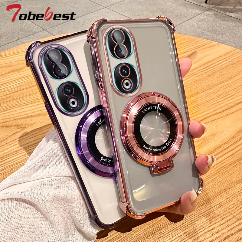 Premium Clear Shockproof Magnetic Stand Holder Case with Plating for Huawei Honor - Transparent Protection