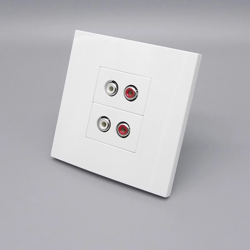 PA System Standard 86 Two Ports Red&White Audio Panel Socket Keystone Faceplate Lotus Multimedia AV Socket Audio Plug Face Plate