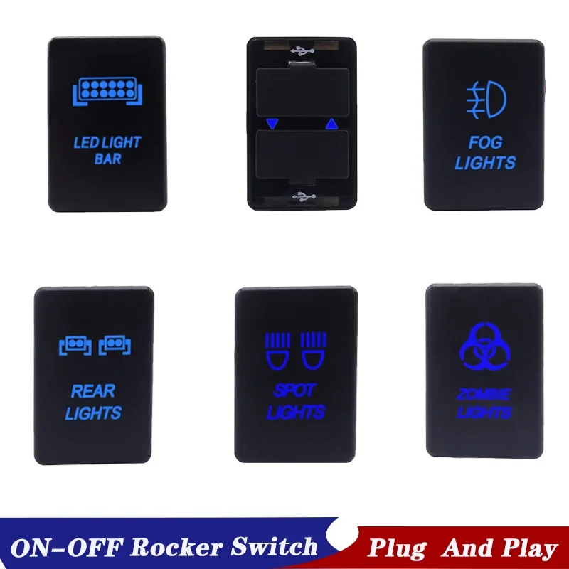 LED 조명 바/안개/후면/스포트 라이트/듀얼 USB 인터페이스 커넥터 자동차 ON-OFF 버튼 블루 12V For Toyota RAV4 Yaris 4Runner