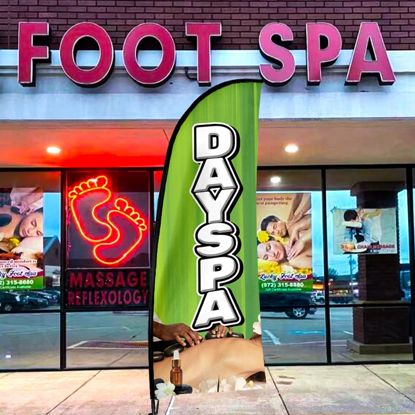 Fsflag Day Spa Swooper Flag,7Ft Day Spa Advertising Feather Flag Con Pole Kit, Ground Spike, Day Spa Signs For Business