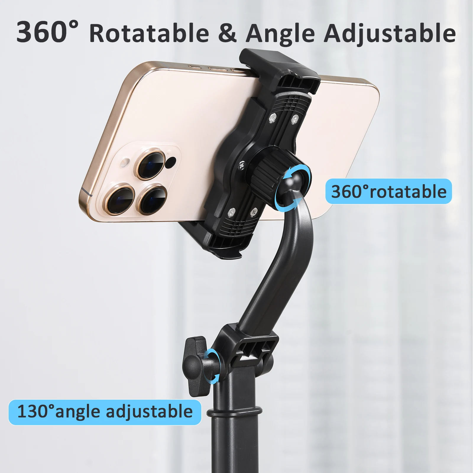 Eary Desktop Phone Stand  For Filming With 360° Rotatable Adjustable Height Multi-Functional Clamp Cell phone Holder For Video