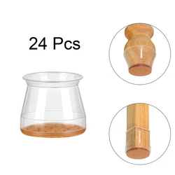 Silicone Chair Leg Protectors with Non-Slip Felt - Floor Protection for Hardwood Surfaces, Set of 24 (Transparent)