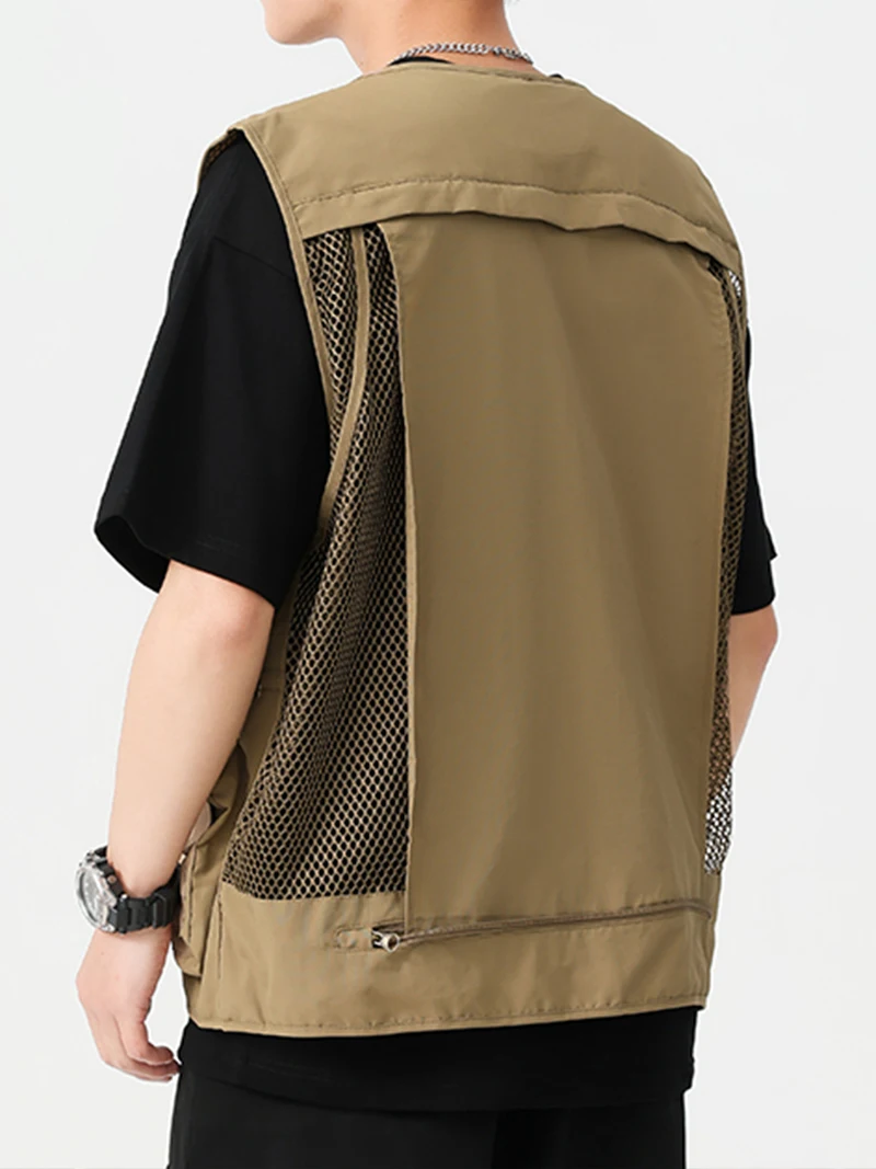 Outdoor Vest for Men Fishing Multi-pockets Summer Lightweight Sleeveless Vest Jacket Military Hiking Coat Men Photo Camping