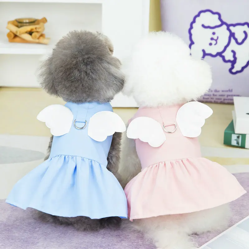 

Angel Traction Skirt Pet Clothing New Arrival Summer Dogs Pink Blue Cotton Cartoon Dress Fashion Clothing L5698