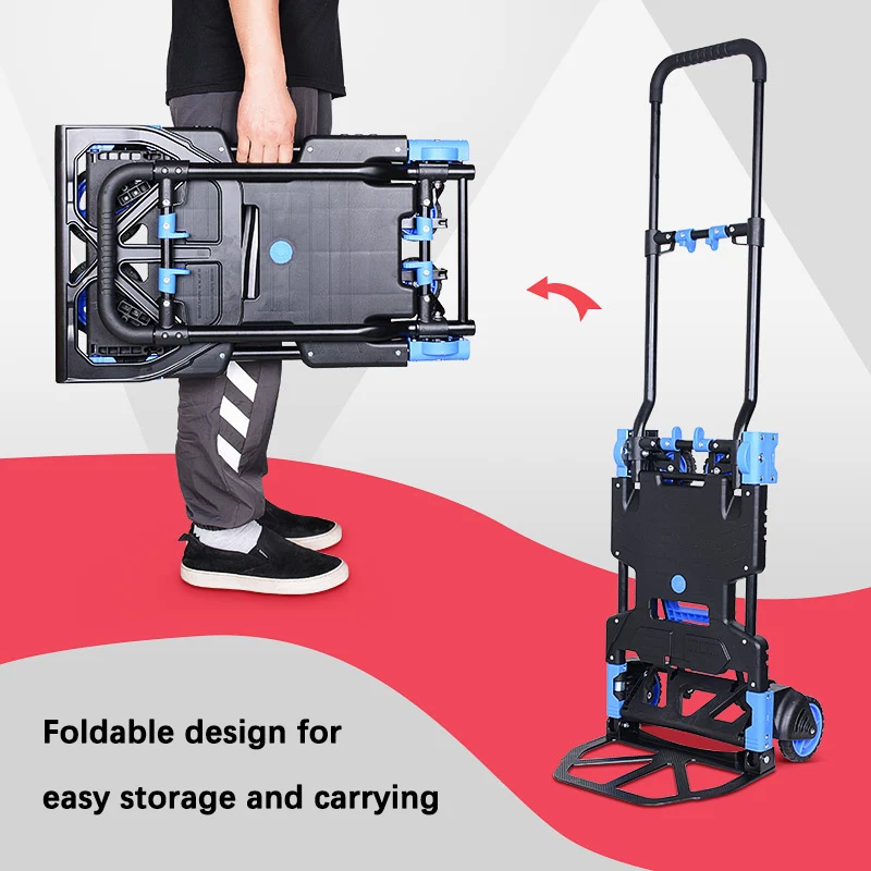 150kg Heavy Folding Retractable Trolley Luggage Handling Pull Cargo Trailer with Wheels Home Grocery Handcart Trolley