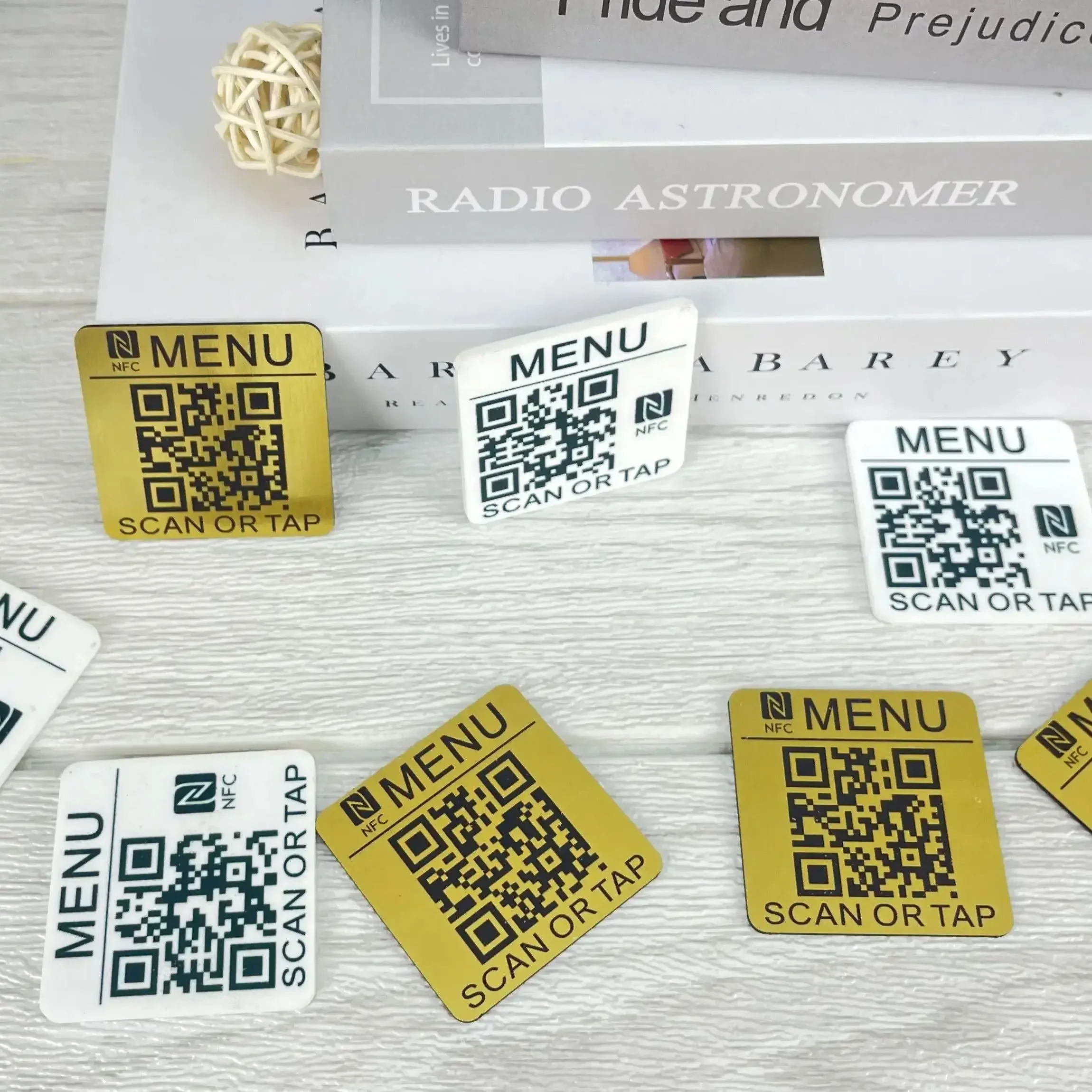 Custom QR Code Laser Engraved Tags - 50mm Square Pub & Restaurant Table Menus