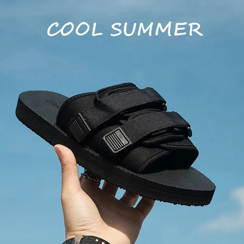 Summer Anti Slip Closed Toe Slippers Outdoor Men Women Fashion Hook&Loop Canvas Casual Couple Slip-on Beach Sandals Flip Flops