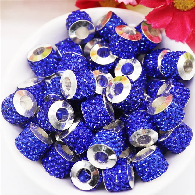 20Pcs New Assorted Color Luxury Rhinestone Large Hole Spacer Fit Pandora Charms Bracelet Hair Beads for Women DIY Jewelry Making Best Rhinestone 8