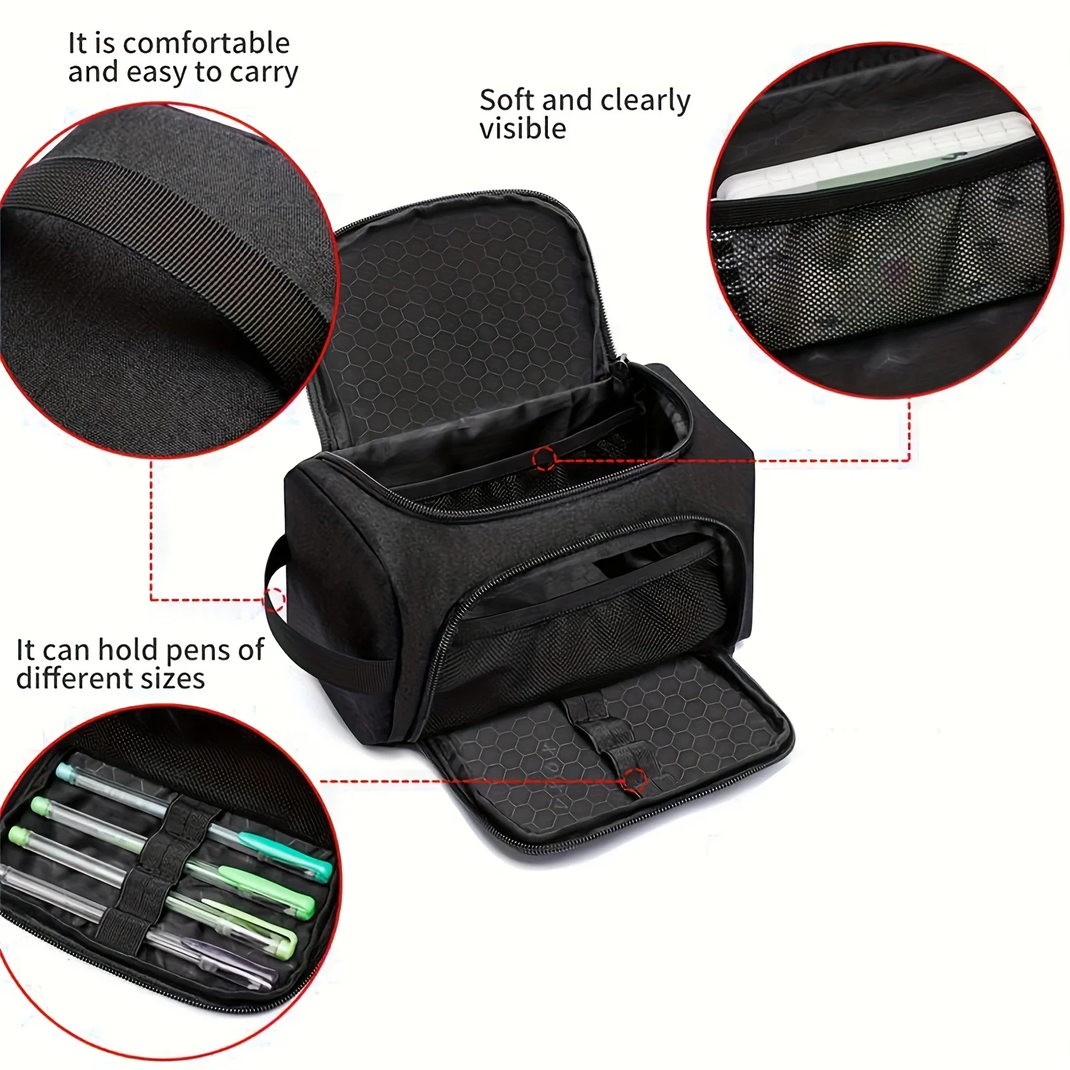 Large Capacity Pencil Case Polyester Multi-Compartment Organizer with Handle Portable Durable for School Office Teens Gift