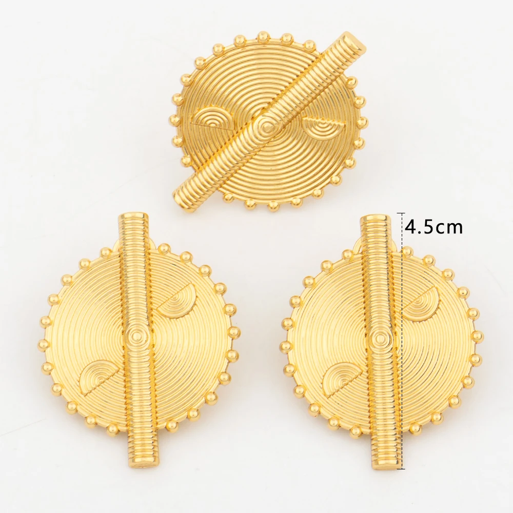 Fashion Jewelry Set Dubai Gold Color Luxury Flower Shape Adjustable Ring Round Earrings For Women Wedding Party Gifts Daily Wear - 2