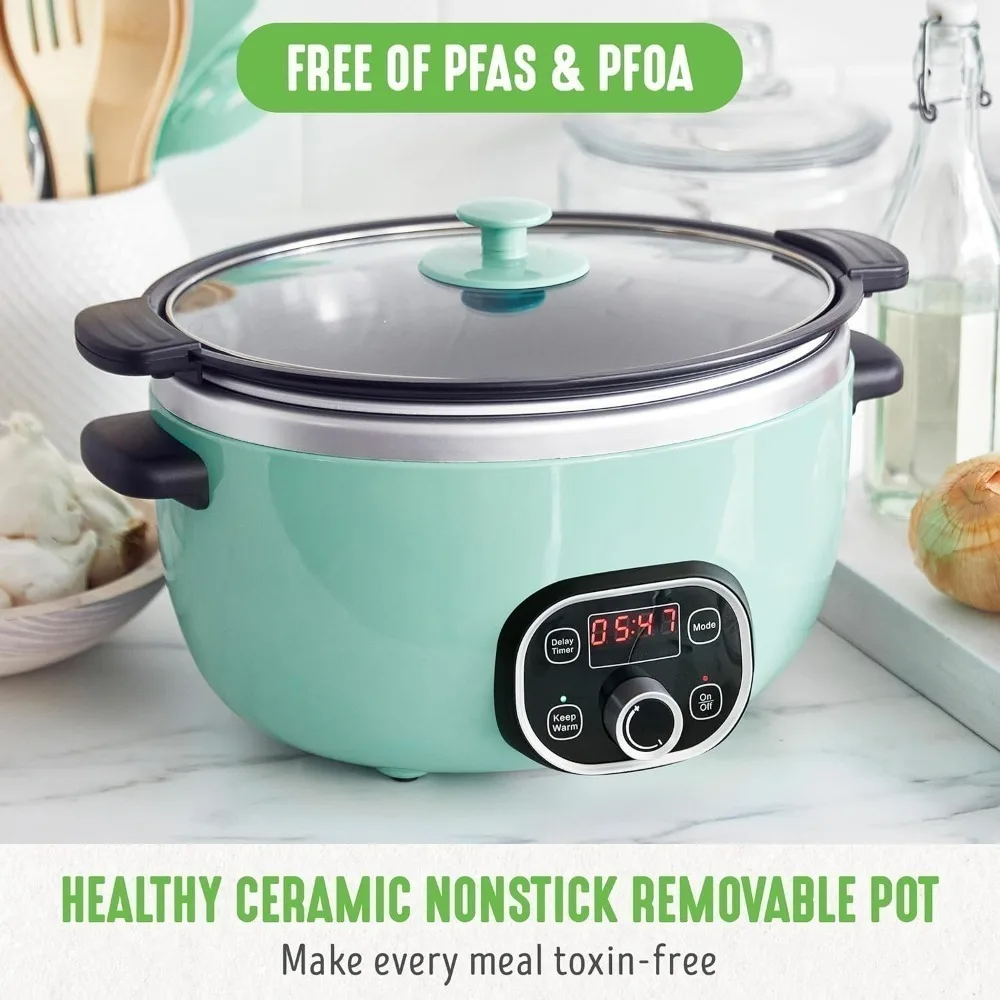 6QT Programmable Slow Cooker, Removable Nonstick Pot, Keep Warm & Digital Timer, Dishwasher Safe Glass Lid & Crock, Slow Cookers 6