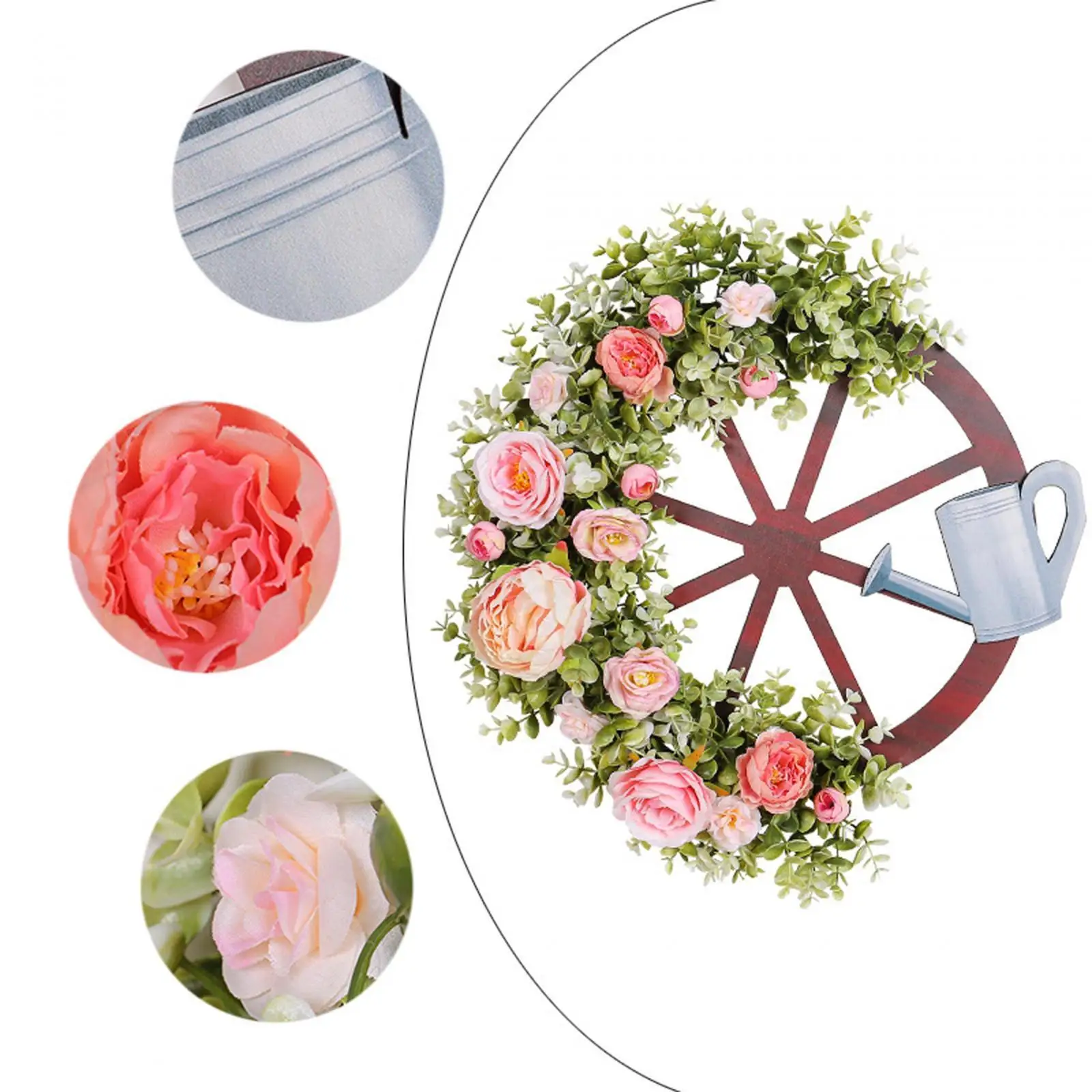 Spring Wreath Artificial Peony Flowers and Wheel 46x50cm Handmade Summer Decoration Welcome Sign for Fireplaces Multipurpose