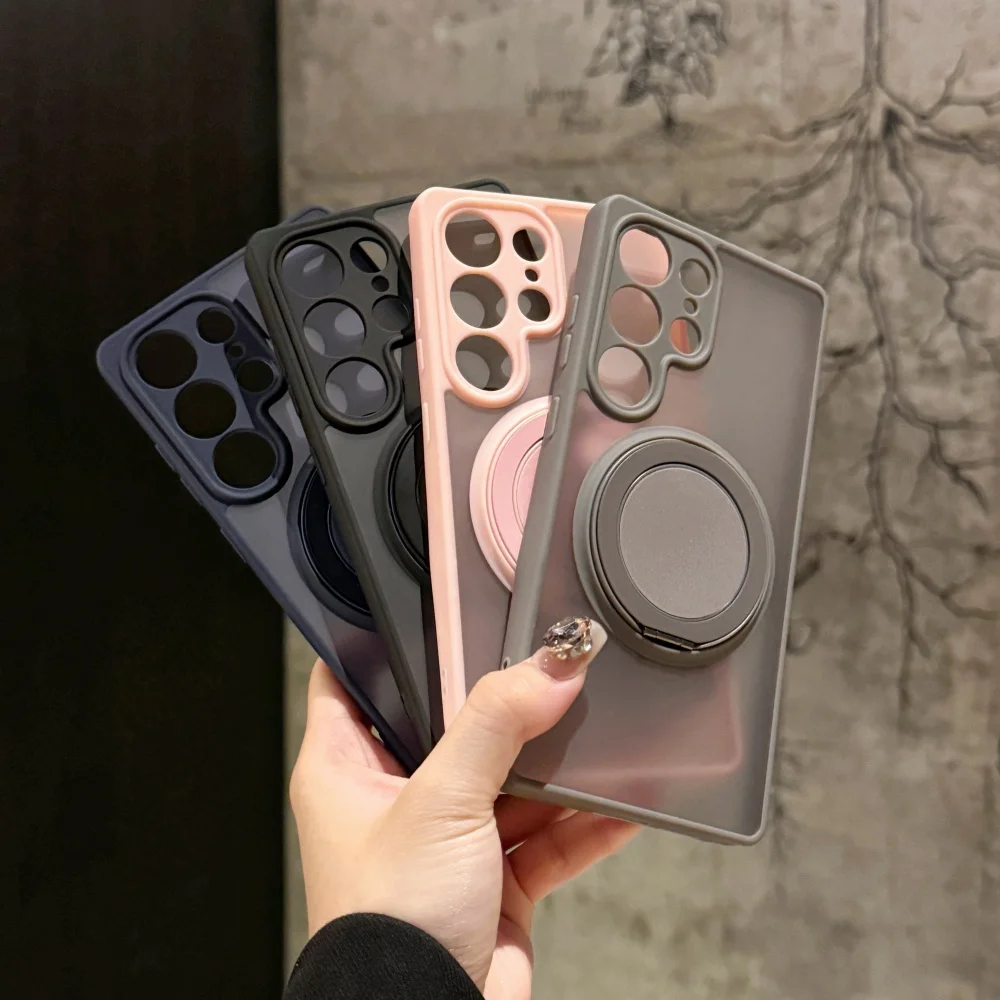 Magnetic Ring Holder Matte Case with Magsafe Stand Cover